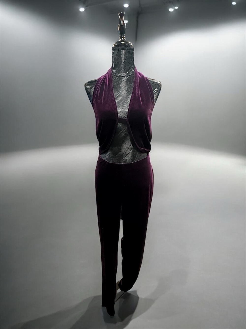 SHEIN Velvet Halter Cutout Jumpsuit in Plum